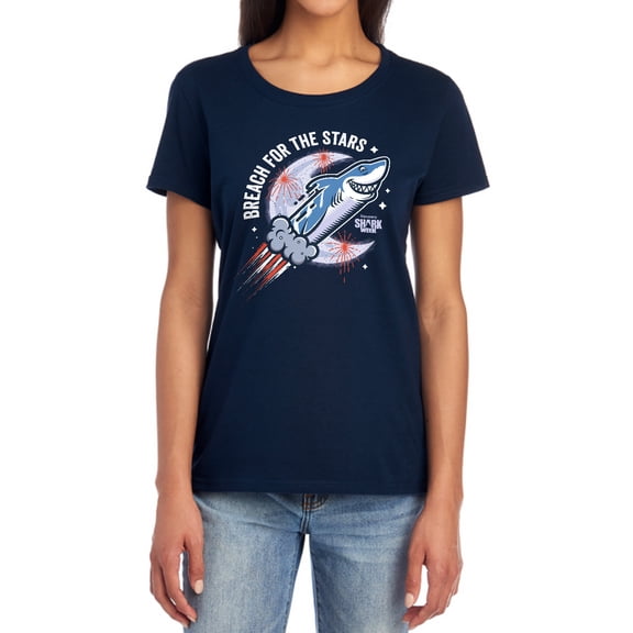 Shark Week Officially Licensed Breach for the Stars Women's T Shirt, Navy, 2X-Large