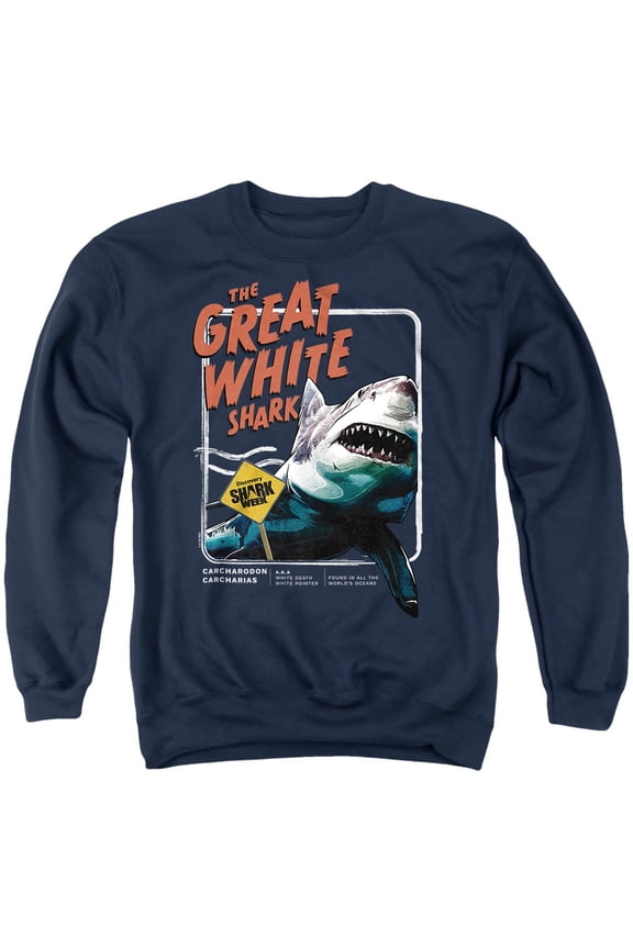 Shark Week Officially Licensed Great White Unisex Adult Crewneck Sweatshirt, Navy, Small