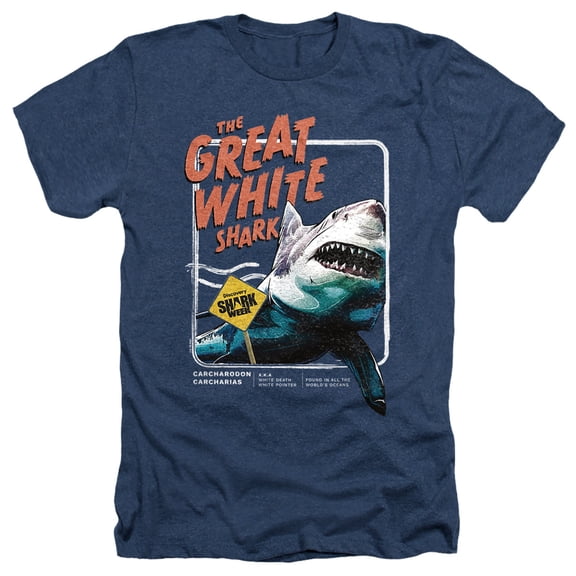 Shark Week Officially Licensed Great White Unisex Adult Heather T Shirt, Navy Heather, X-Large