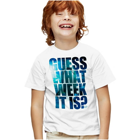 Shark Week Officially Licensed Guess What Week It Is Kids T Shirt for Youth Boys and Girls, White, Medium