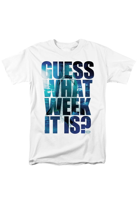 Shark Week Officially Licensed Guess What Week It Is Unisex Adult T Shirt, White, X-Large
