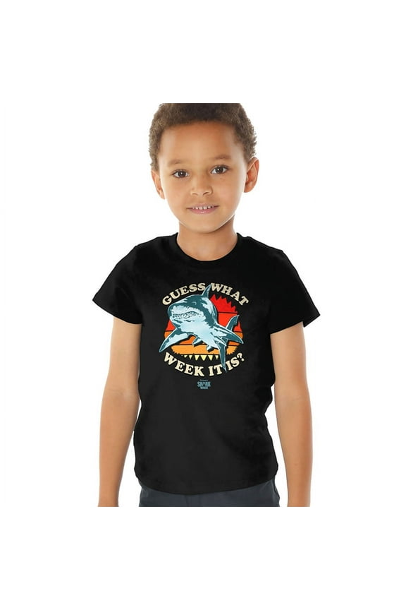 Shark Week Officially Licensed Guess the Week Kids T Shirt (3) for Toddler Boys and Girls, Black