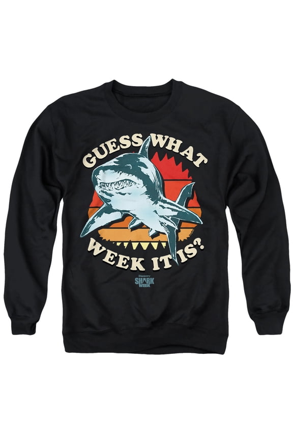 Shark Week Officially Licensed Guess the Week Unisex Adult Crewneck Sweatshirt, Black, Large