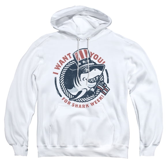 Shark Week Officially Licensed I Want You Adult Pull-Over Hoodie, White, Large