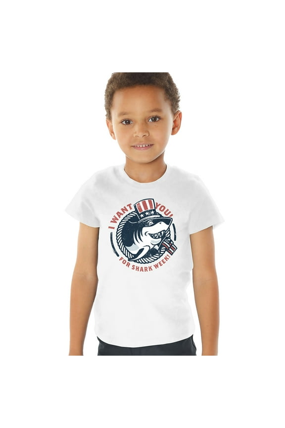 Shark Week Officially Licensed I Want You Kids T Shirt (2) for Toddler Boys and Girls, White