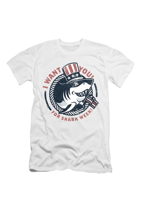 Shark Week Officially Licensed I Want You Unisex Adult Canvas Brand T Shirt, White, Medium
