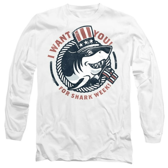 Shark Week Officially Licensed I Want You Unisex Adult Long-Sleeve T Shirt, White, 2X-Large