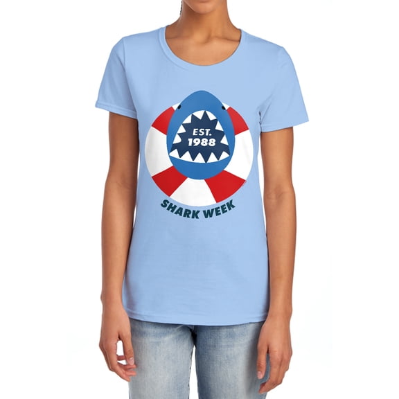 Shark Week Officially Licensed Life Buoy Women's T Shirt, Light Blue, X-Large