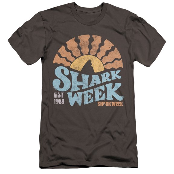 Shark Week Officially Licensed Lino Sunset Unisex Adult Canvas Brand T Shirt, Charcoal, Small