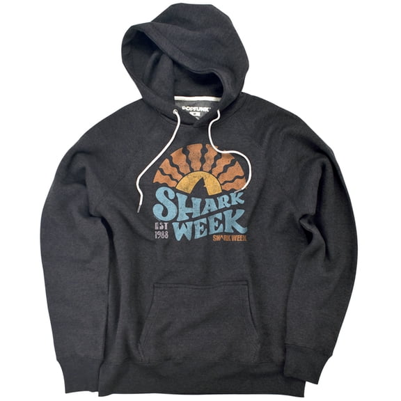 Shark Week Officially Licensed Lino Sunset Unisex Adult Slim Fit Pull-Over Heather Hoodie, Charcoal, Small