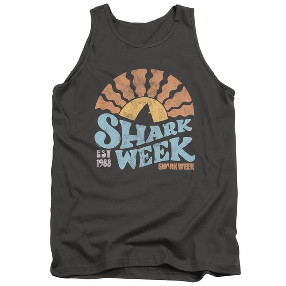 Shark Week Officially Licensed Lino Sunset Unisex Adult Tank Top, Charcoal, X-Large