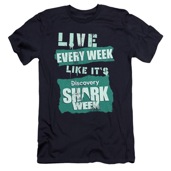 Shark Week Officially Licensed Live Every Week Unisex Adult Canvas Brand T Shirt, Navy, Large