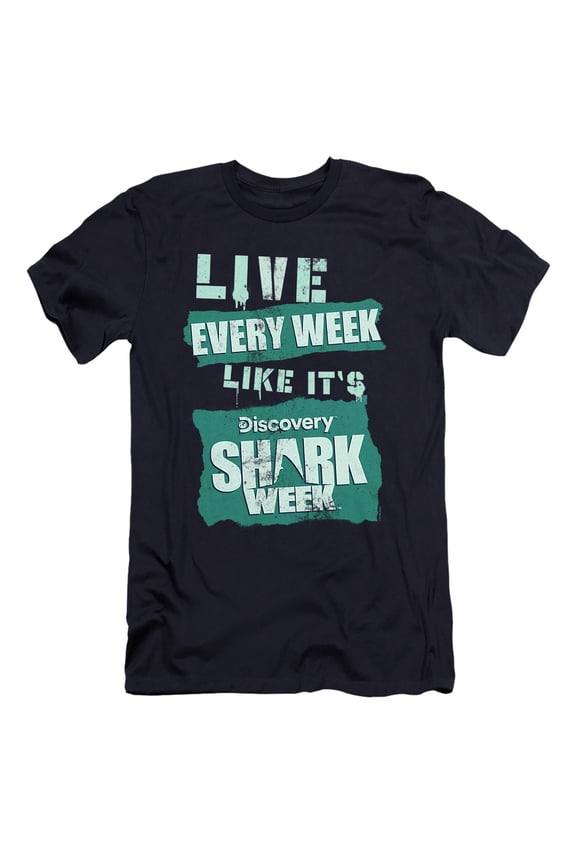 Shark Week Officially Licensed Live Every Week Unisex Adult Canvas Brand T Shirt, Navy, Large