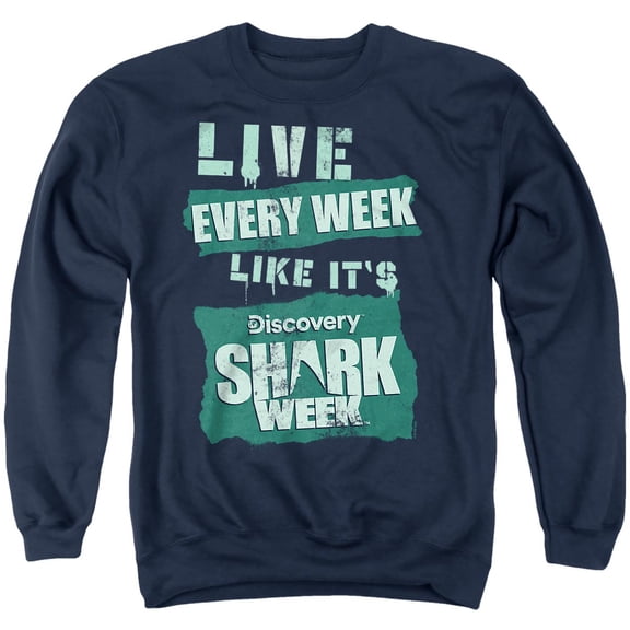 Shark Week Officially Licensed Live Every Week Unisex Adult Crewneck Sweatshirt, Navy, Large
