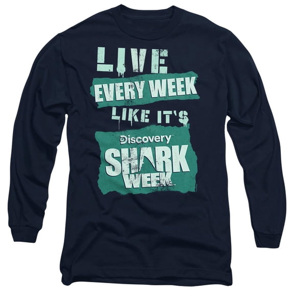 Shark Week Officially Licensed Live Every Week Unisex Adult Long-Sleeve T Shirt, Navy, 2X-Large