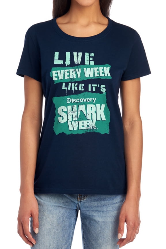 Shark Week Officially Licensed Live Every Week Women's T Shirt, Navy, Medium