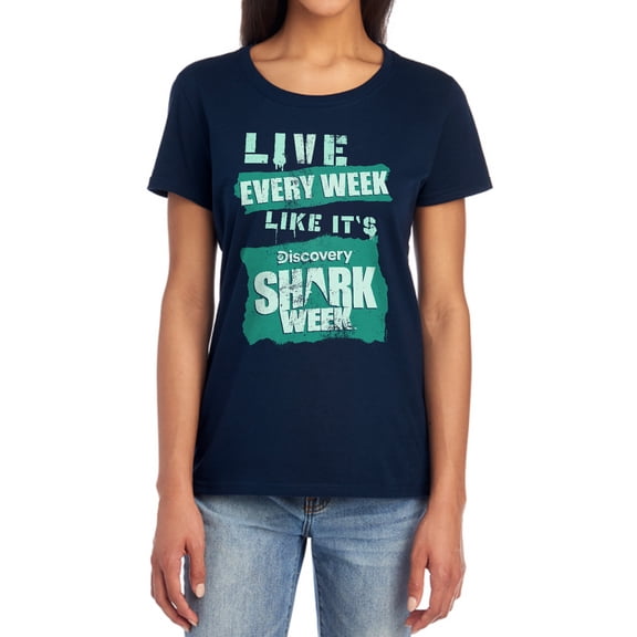 Shark Week Officially Licensed Live Every Week Women's T Shirt, Navy, Small