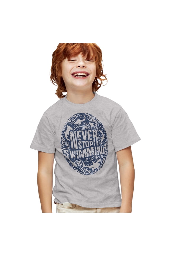 Shark Week Officially Licensed Never Stop Swimming Kids T Shirt for Youth Boys and Girls, Athletic Heather, X-Large