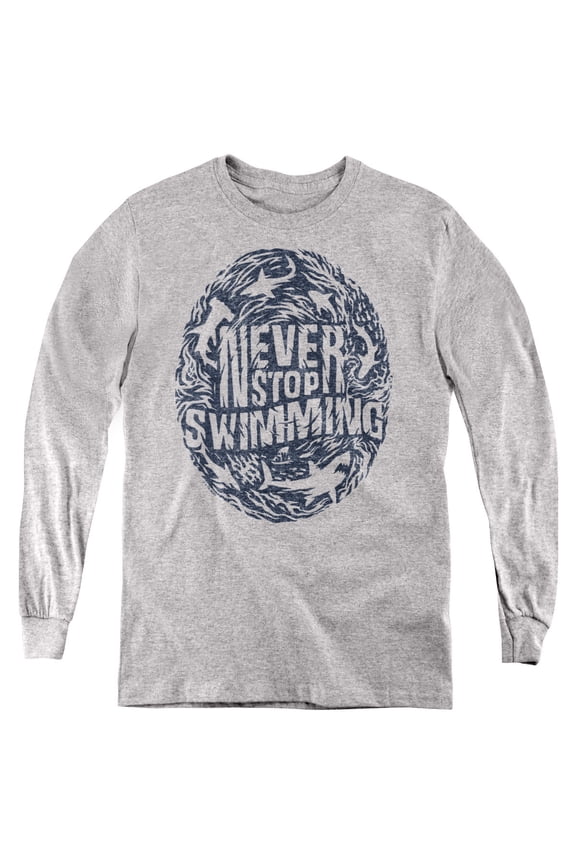 Shark Week Officially Licensed Never Stop Swimming Youth Long Sleeve T Shirt, Athletic Heather, Medium