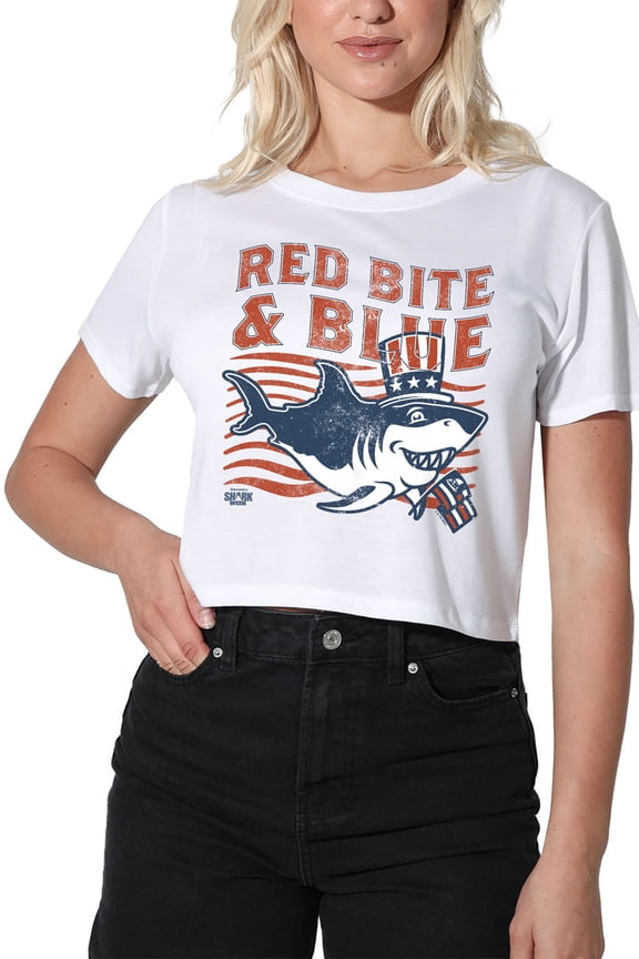 Shark Week Officially Licensed President Shark Women's Crop Top T-Shirt, White, Medium