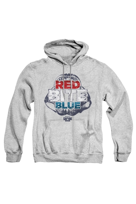Shark Week Officially Licensed Red Bite and Blue Adult Pull-Over Hoodie, Athletic Heather, Medium