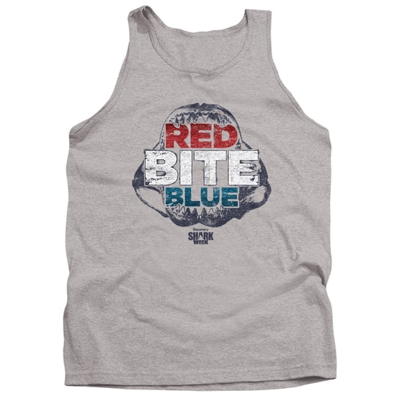 Shark Week Officially Licensed Red Bite and Blue Unisex Adult Tank Top, Athletic Heather, Medium