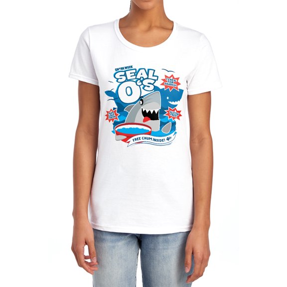 Shark Week Officially Licensed Shark Cereal Women's T Shirt, White, Large