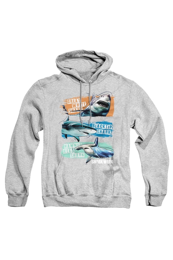 Shark Week Officially Licensed Shark Stripes Adult Pull-Over Hoodie, Athletic Heather, Large