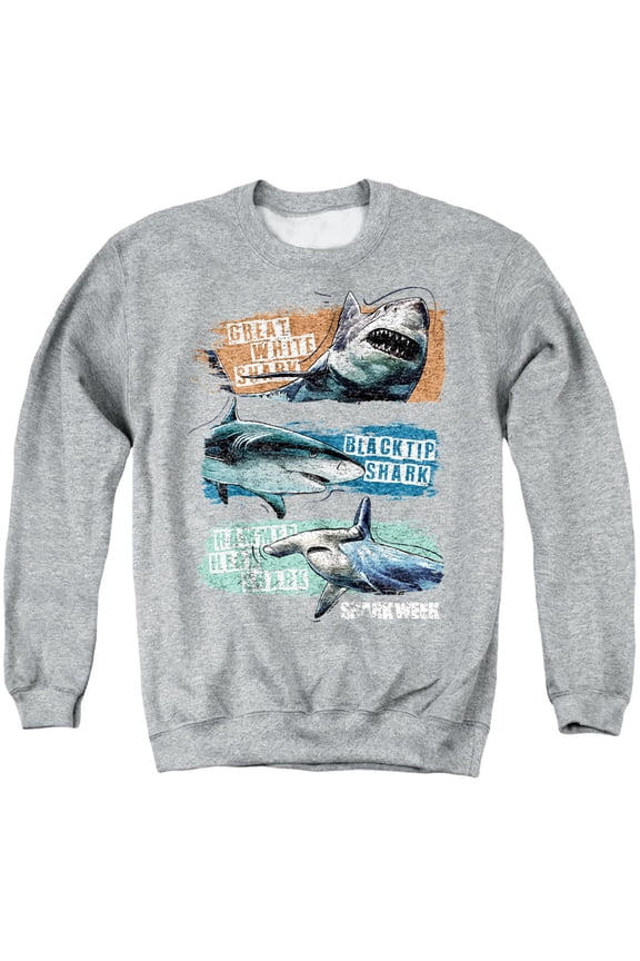 Shark Week Officially Licensed Shark Stripes Unisex Adult Crewneck Sweatshirt, Athletic Heather, Small