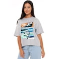 thumbnail image 1 of Shark Week Officially Licensed Shark Stripes Women's Boxy Cropped T-Shirt Casual Graphic Tee, 1 of 4