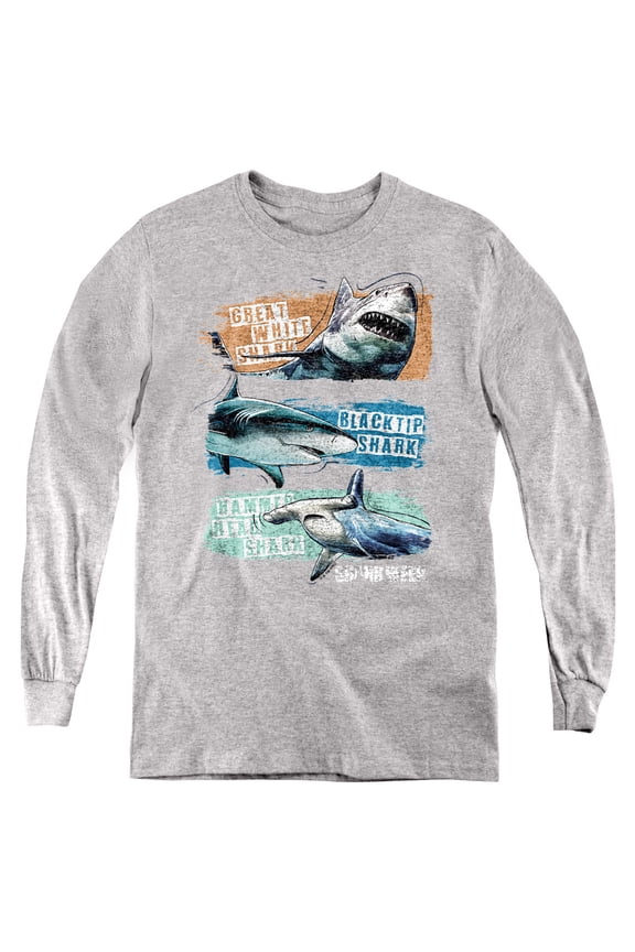 Shark Week Officially Licensed Shark Stripes Youth Long Sleeve T Shirt, Athletic Heather, Large