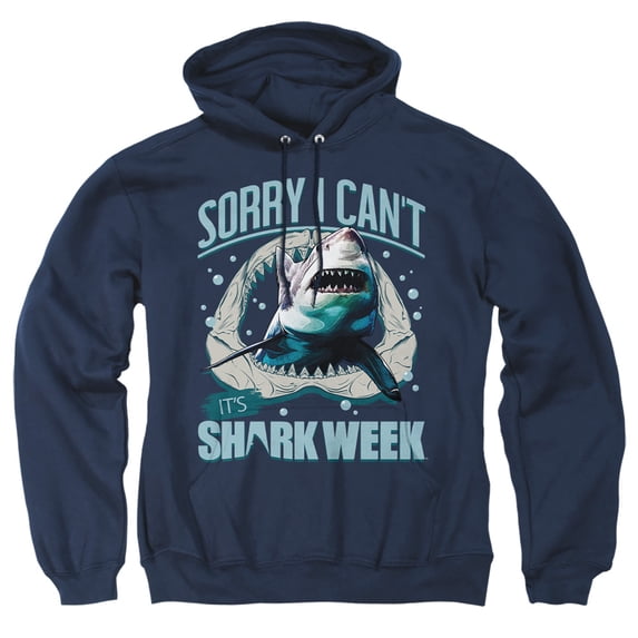 Shark Week Officially Licensed Sorry I Can't Adult Pull-Over Hoodie, Navy, Large