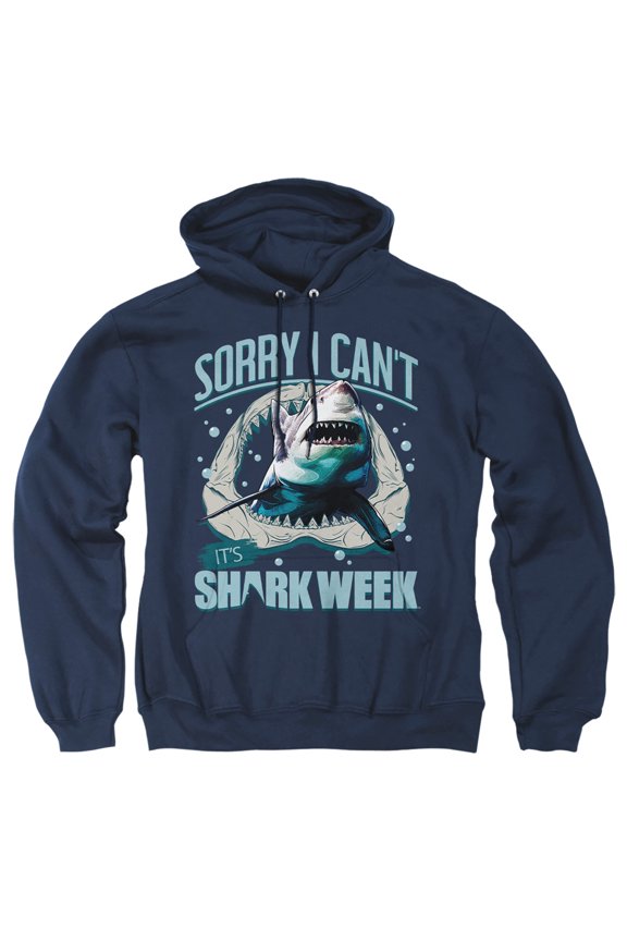 Shark Week Officially Licensed Sorry I Can't Adult Pull-Over Hoodie, Navy, Small
