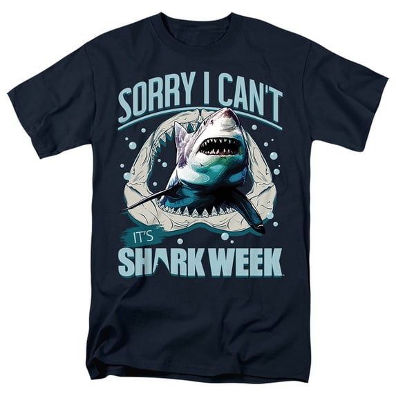 Shark Week Officially Licensed Sorry I Can't Unisex Adult T Shirt, Navy, Large