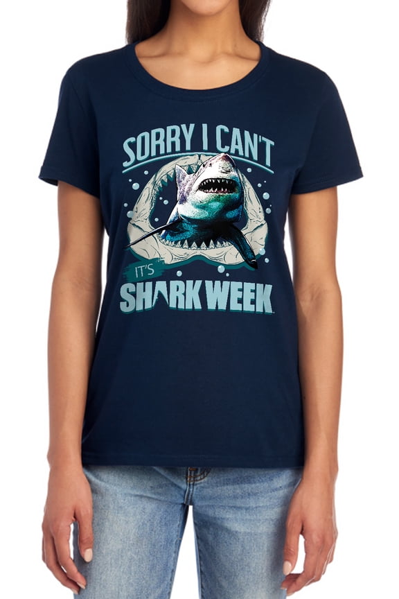 Shark Week Officially Licensed Sorry I Can't Women's T Shirt, Navy, Medium