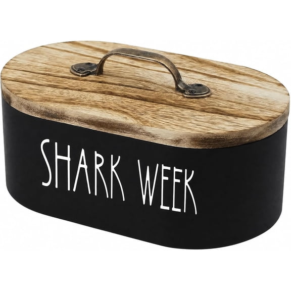 Shark Week Solid Wood Tampon Storage Box with Lid, Retro Black Bathroom Feminine Product Organizer, Compact Tampon Holder for Vanity Counter