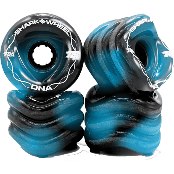 Shark Wheels DNA Black / Blue Swirl Skateboard Wheels 72mm 78a (Set of 4)