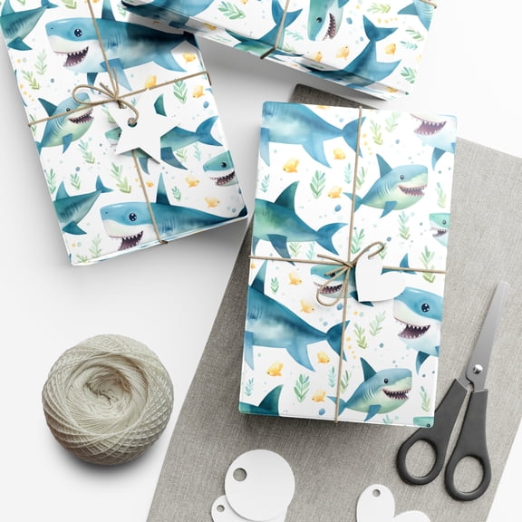 Shark Wrapping Paper Gift Wrap Christmas Present Ocean Lover Kids Birthday Holiday Party Baby Shower Xmas Gifts Eco Sea Creatures Pattern