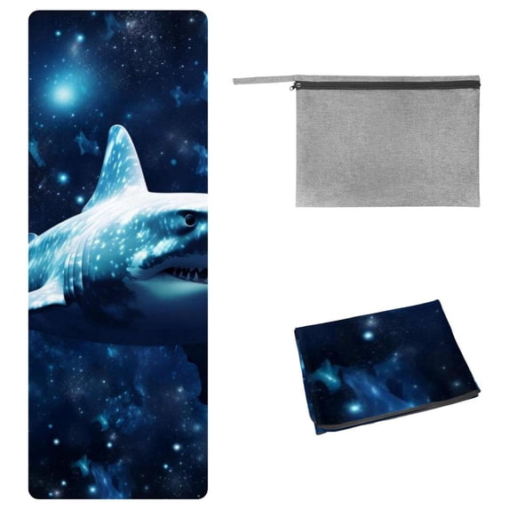 Shark Yoga Mat Towel with Storage Bag, 72.8"x26.8" - Suitable for Yoga, Pilates, Fitness, etc.
