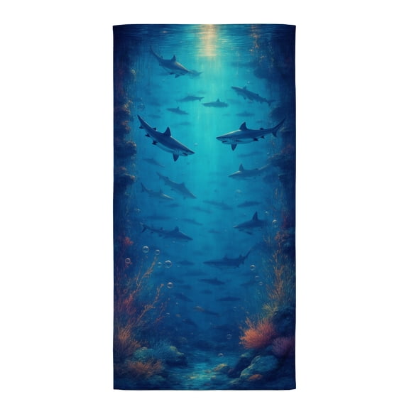 Shark beach towels oversized A large group of sharks swimming in the ocean. compact beach towels for travel beach towels oversized sandproof xl microfiber beach towel adult beach essentials