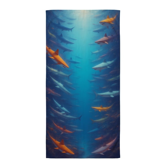 Shark beach towels oversized A large group of sharks swimming in the ocean. fun beach towels for adults xl beach towels microfiber quick dry beach towel beach fun for adults