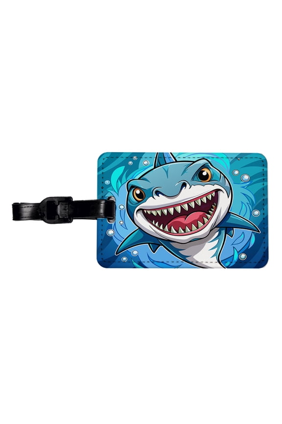 Shark in Ocean Scary Faux Leather Travel Luggage Tag