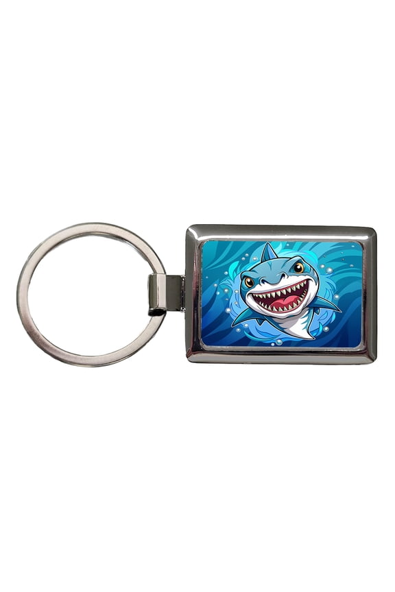 Shark in Ocean Scary Metal Rectangle Keychain