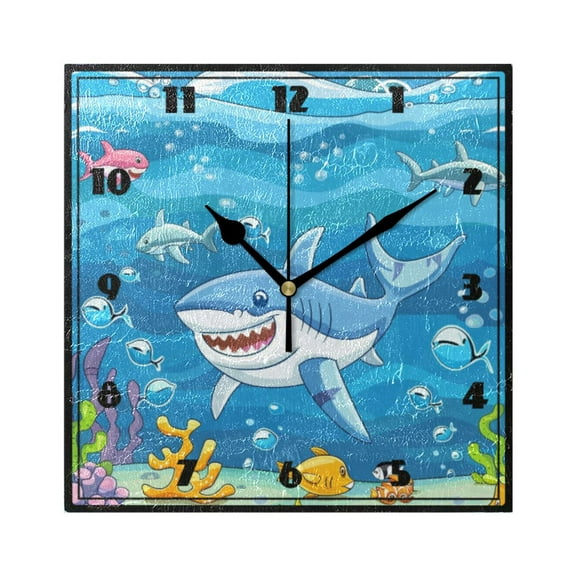 Shark in Ocean Wall Clock 7.78" Non-Ticking Silent Battery Operated for Home Bedroom Office Kitchen Living Room