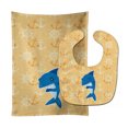 thumbnail image 1 of Shark on Beige Nautical Baby Bib and Burp Cloth, 1 of 2