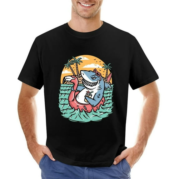 Shark on the Beach Funny T-Shirt Men's Summer Ocean Vacation Tee