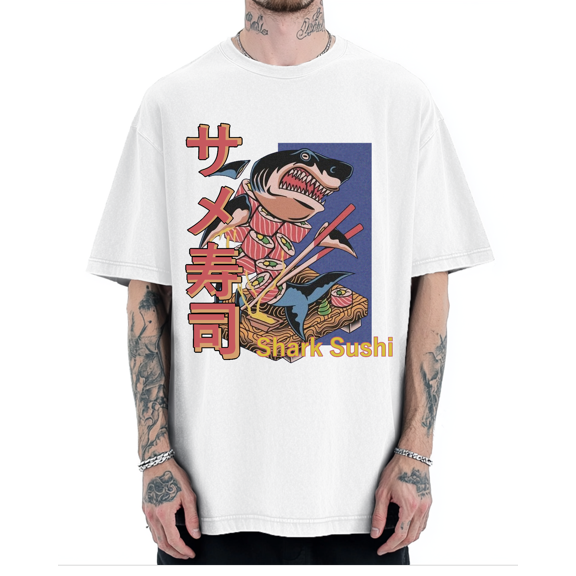 Shark sushi Cotton casual T-shirt