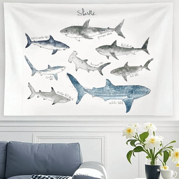 Shark tapestry wall hanging 40*60in educational marine biology poster suitable for dormitories, living rooms, and offices
