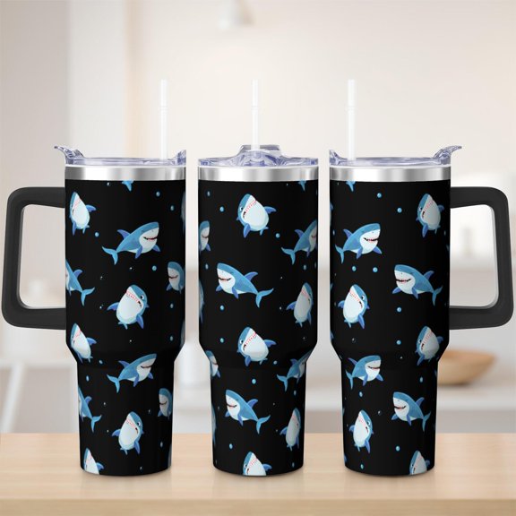 Shark tumbler 40 oz tumbler with handle and straw 304 stainless steel travel cup coffee mug water bottle suitable as a gifts for women mom gifts gift for Shark lovers