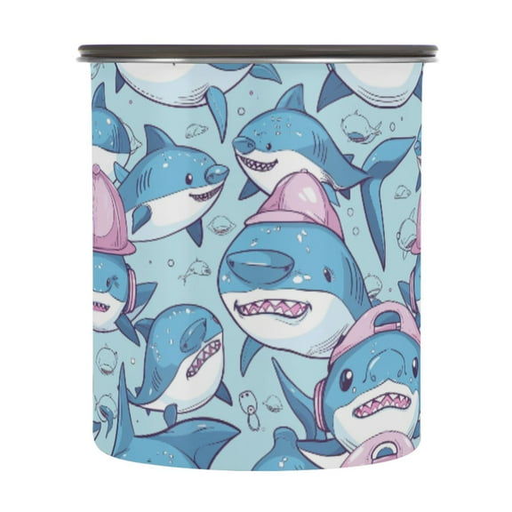 Shark with Cap Airtight Coffee Bean Canister 30oz Food Storage Containers with Lids For Gournd, Tea, Sugar, Flour, Rice, Cereal, Candy Cookie Jar